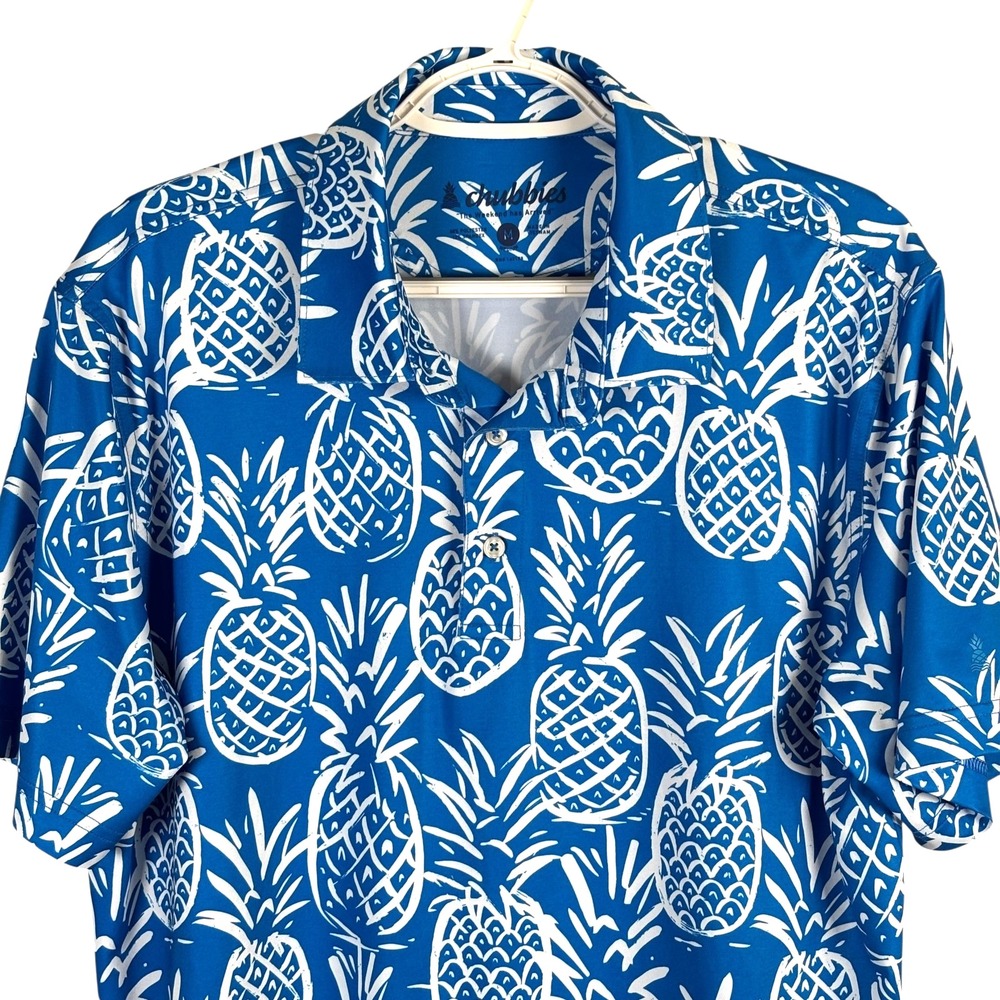 Chubbies Performance Golf Polo Mens M Blue Pineapple Print Stretch Wicking